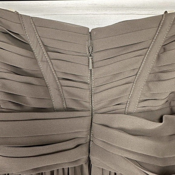 MONIQUE Lhuillier Bridesmaids Dress Gown Size 12 Strapless Chiffon Gray Ruched - Picture 9 of 15